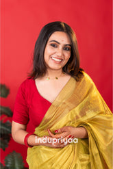 Indupriyaa Pista Handloom Raga Tissue Saree